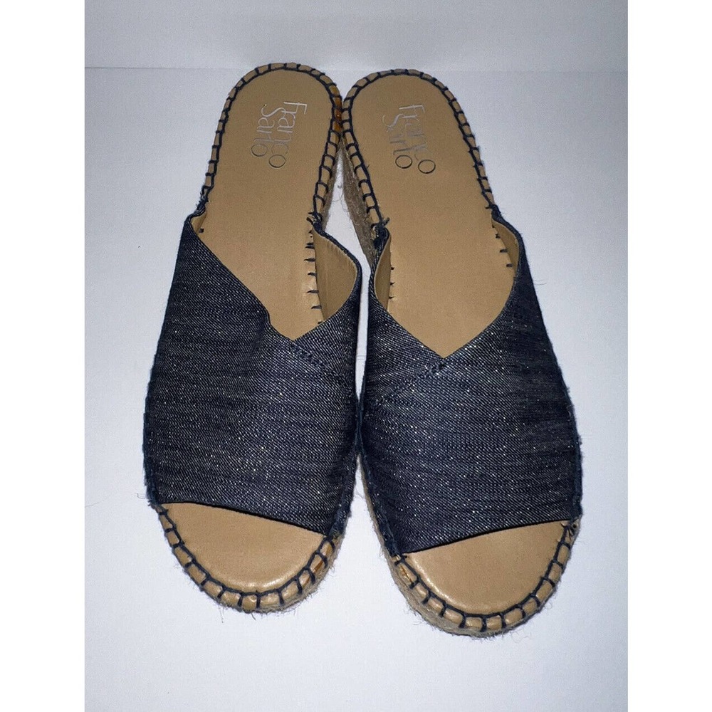 Franco Sarto Sandals Womens 7.5 M Casual Slip On Espadrille Wedge Blue Fabric